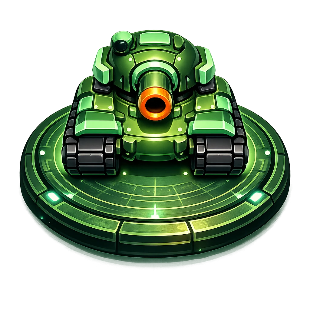Green arcade tank on a glowing tactical stage